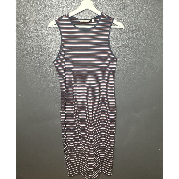 Athleta Navy Blue/Multicolor Sunstream Striped Midi Dress Women's Size Small - Picture 3 of 5